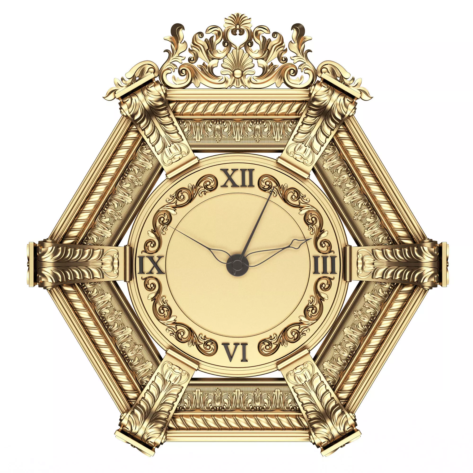 Classic Wall Clock 17 Gold Low-poly 3D model_0