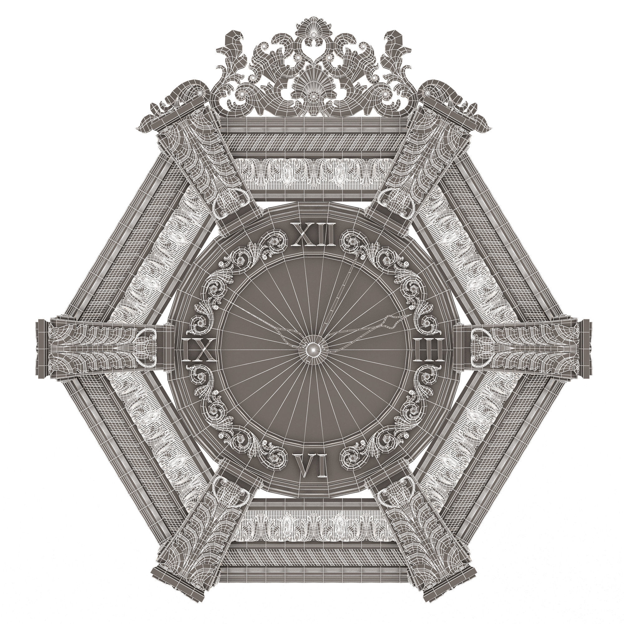 Classic Wall Clock 17 Gold Low-poly 3D model_12