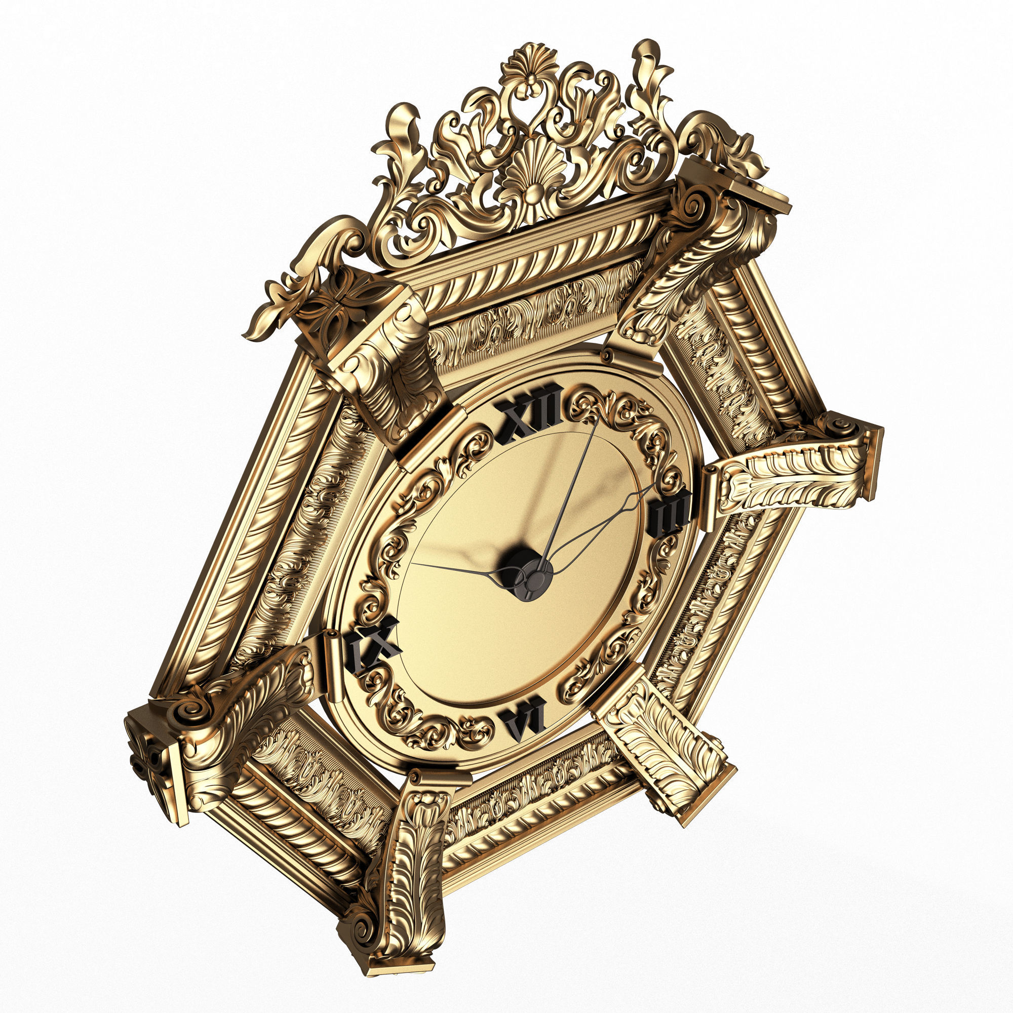 Classic Wall Clock 17 Gold Low-poly 3D model_1