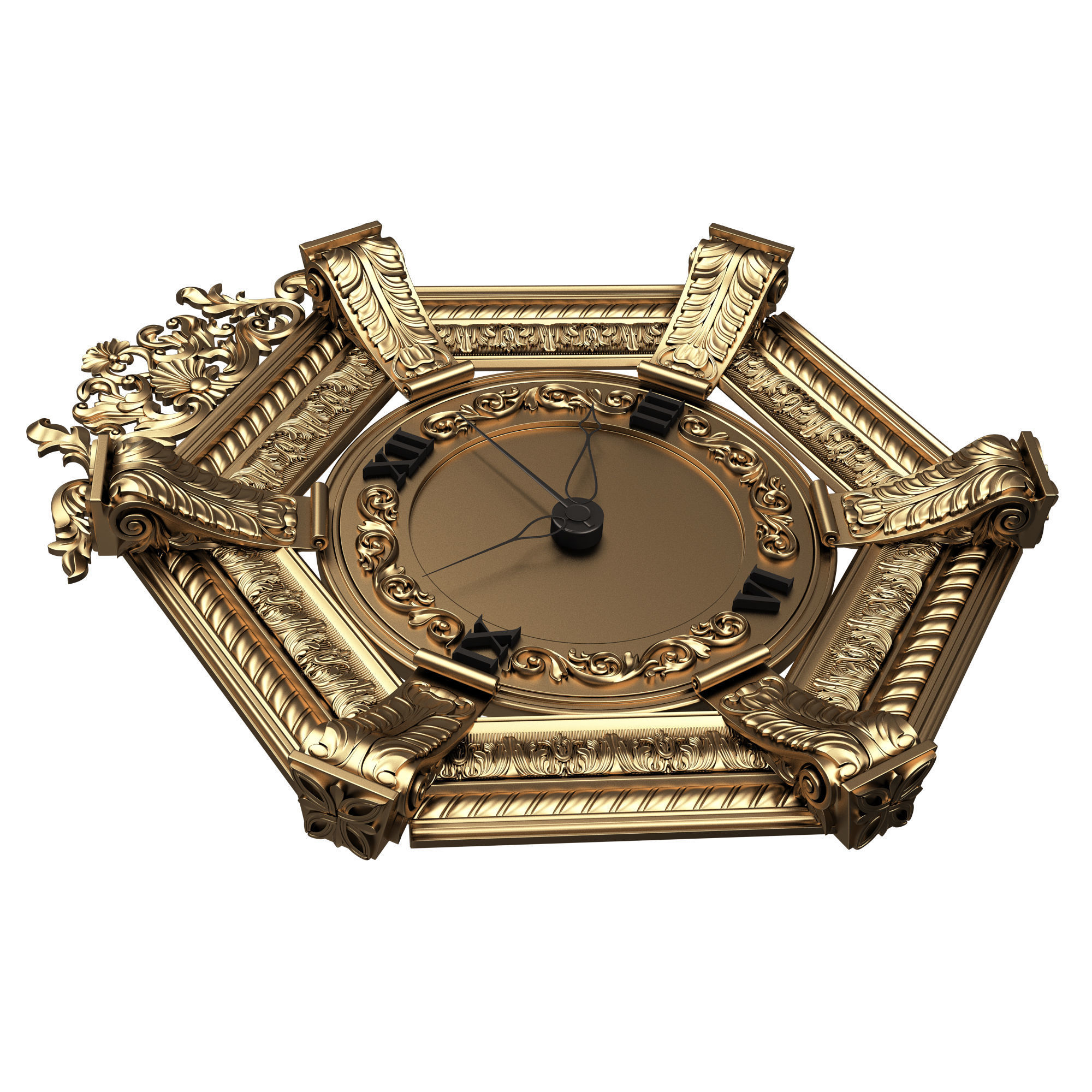 Classic Wall Clock 17 Gold Low-poly 3D model_5