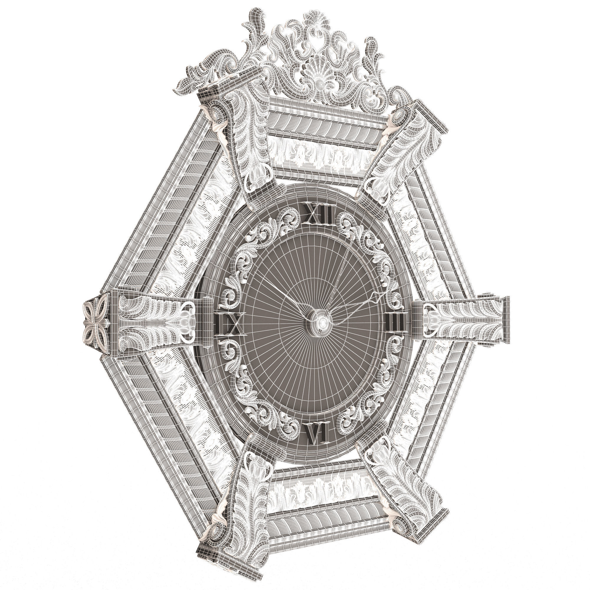 Classic Wall Clock 17 Gold Low-poly 3D model_9