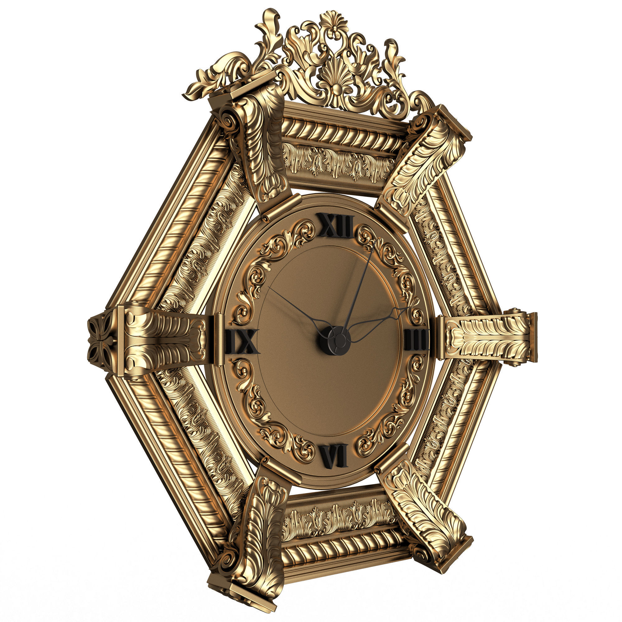 Classic Wall Clock 17 Gold Low-poly 3D model_3