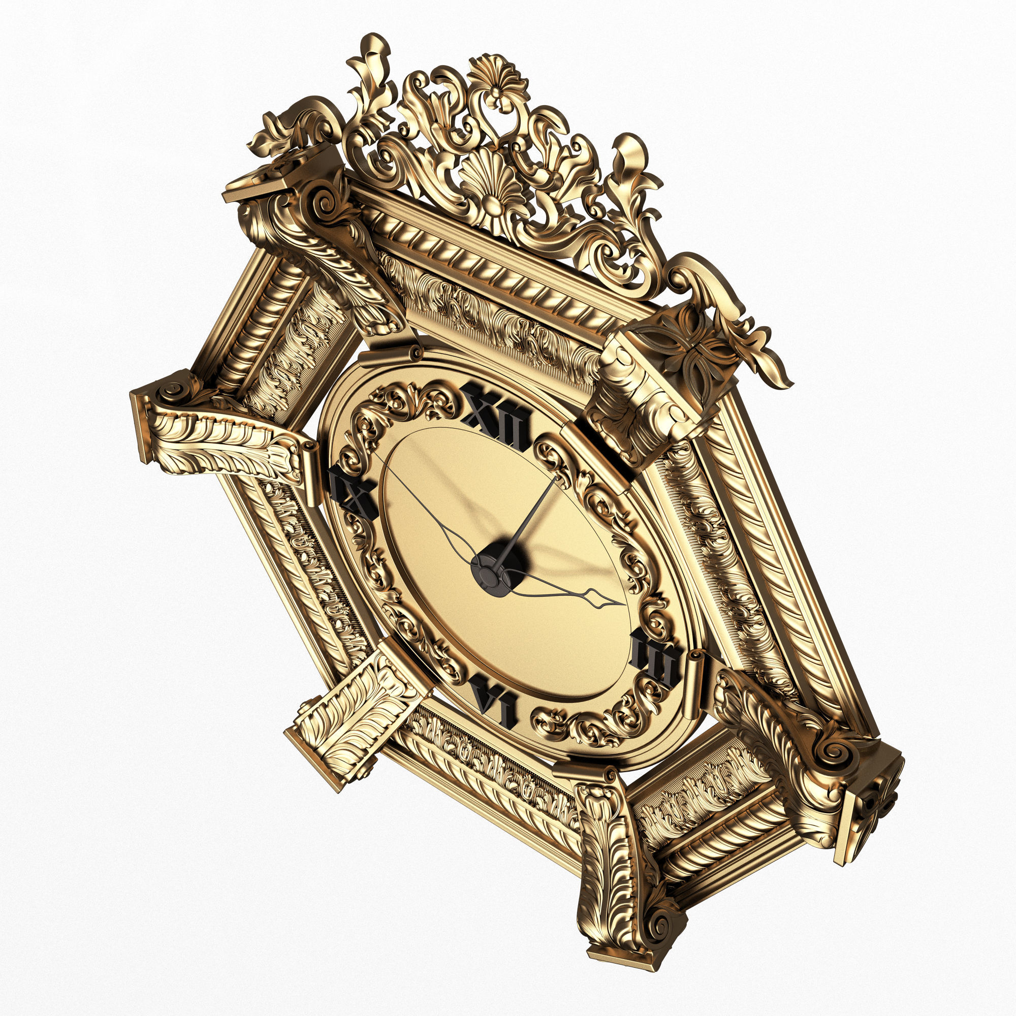 Classic Wall Clock 17 Gold Low-poly 3D model_2