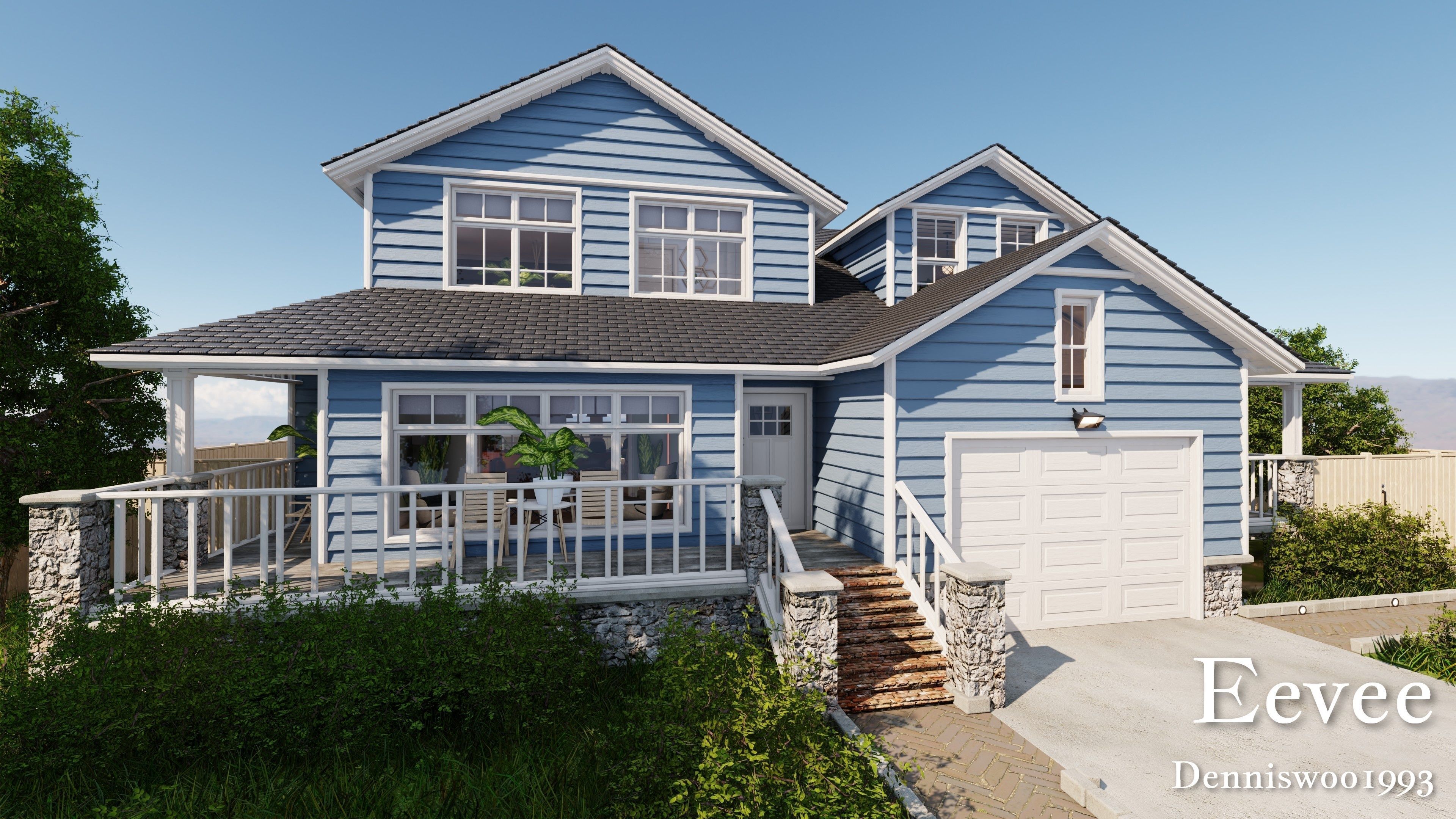 Modular Classic Style American House 16 Low-poly 3D model_33