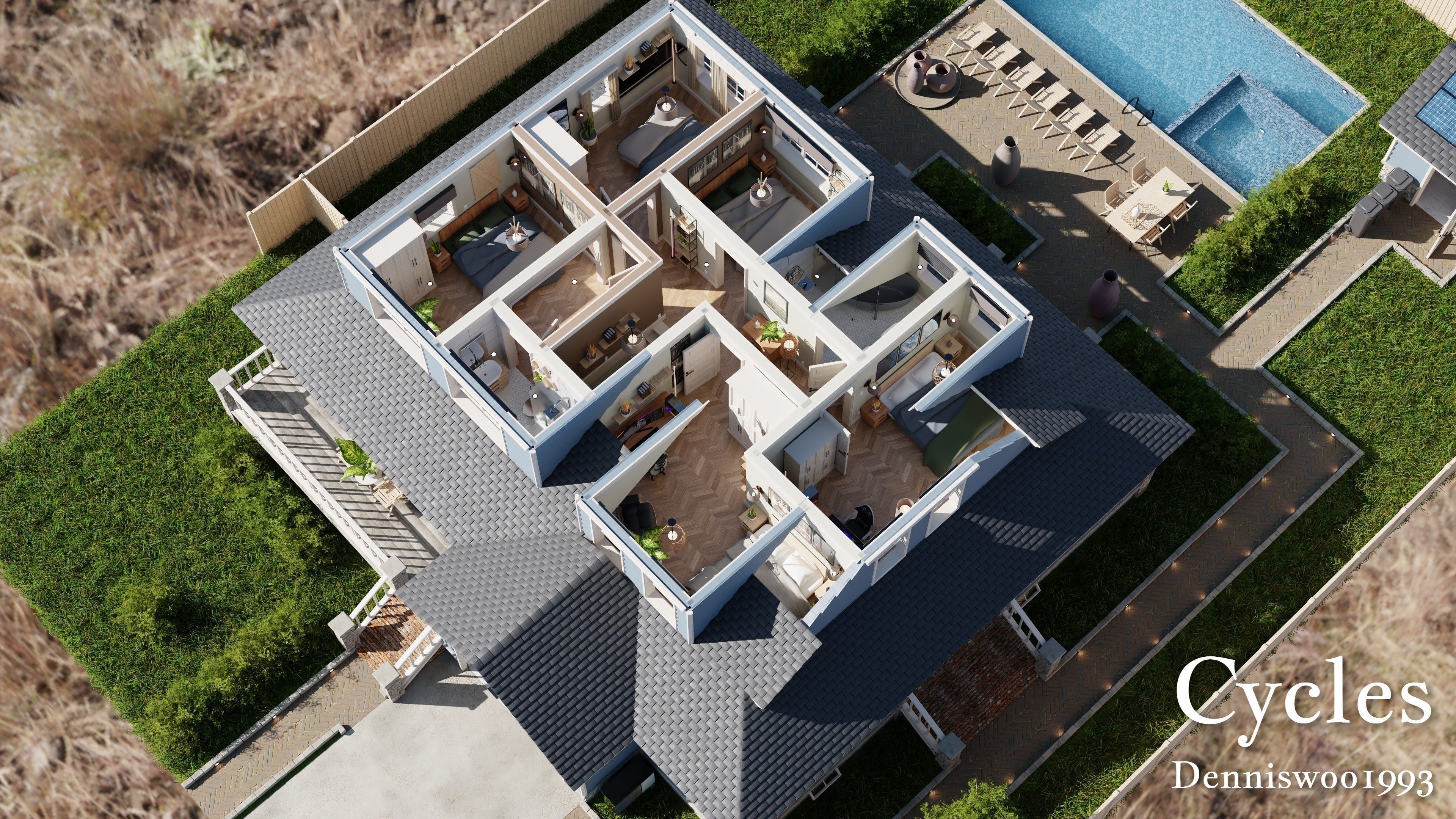 Modular Classic Style American House 16 Low-poly 3D model_6