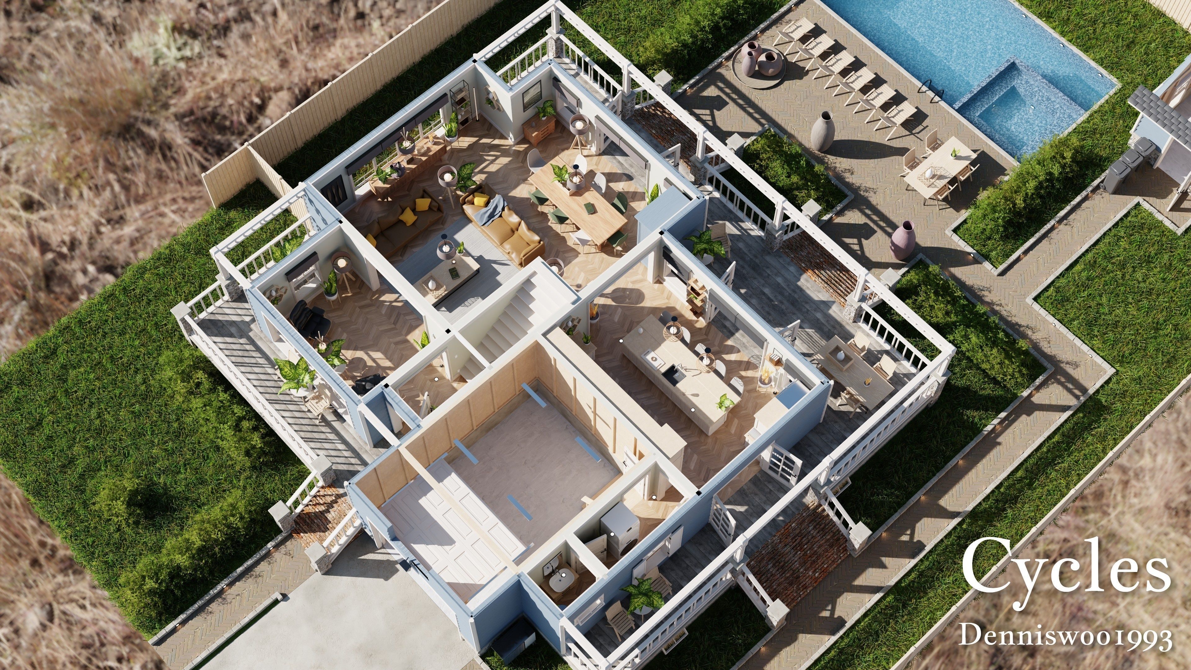 Modular Classic Style American House 16 Low-poly 3D model_5