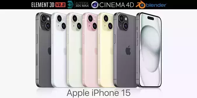 Apple iPhone 15 all colors 3D model