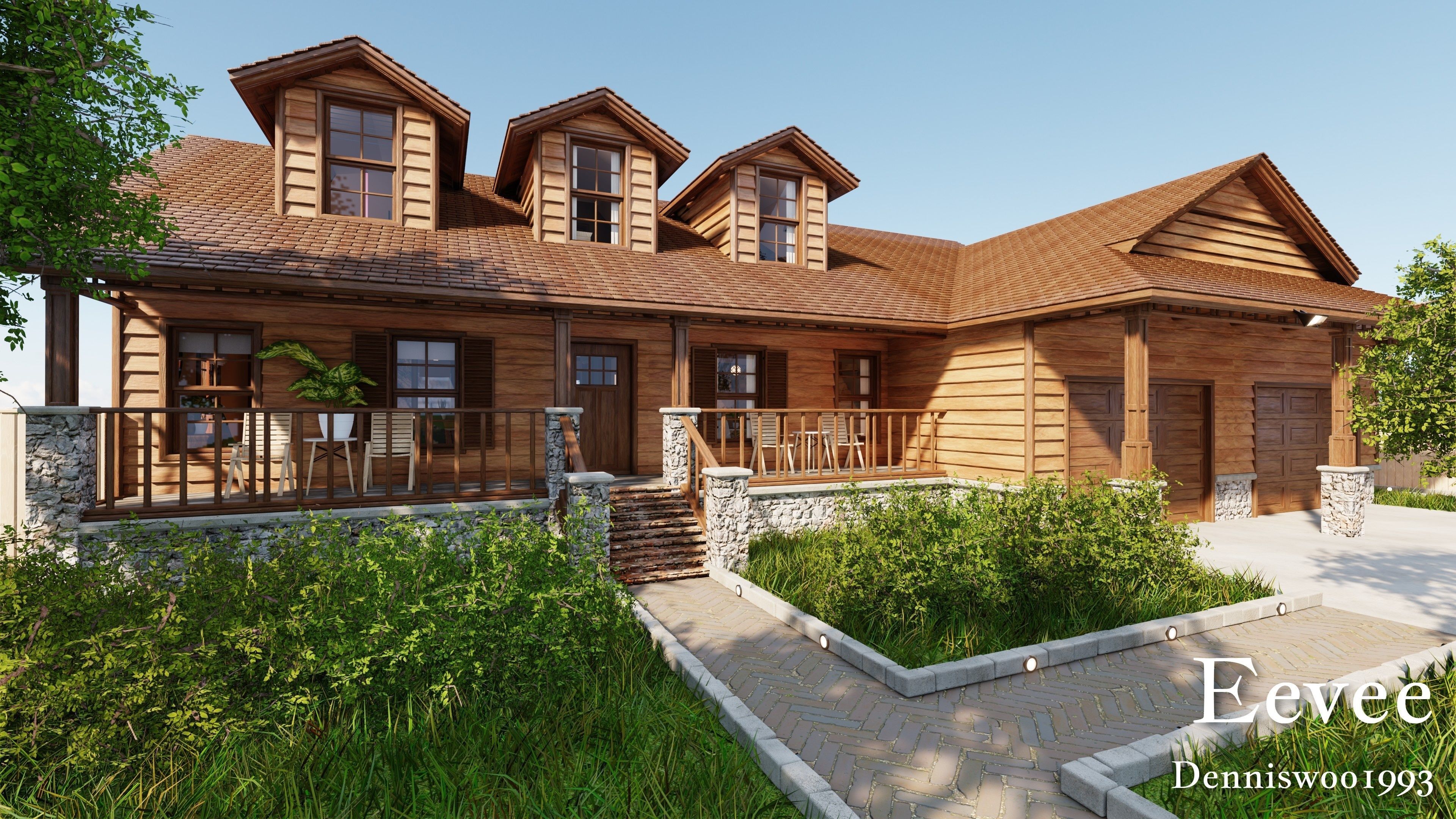 Modular Classic Style American House 17 Low-poly 3D model_36