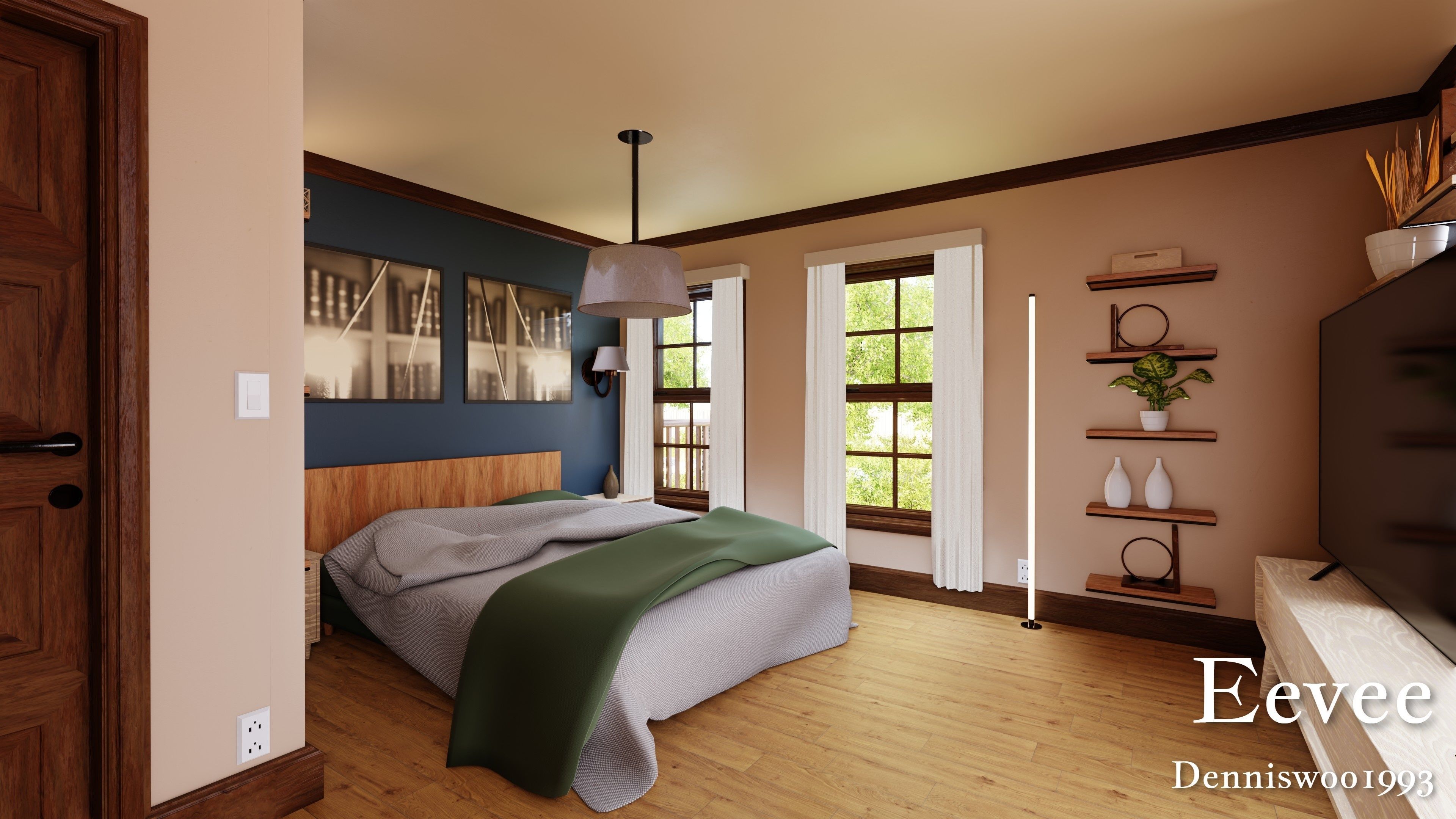 Modular Classic Style American House 17 Low-poly 3D model_40