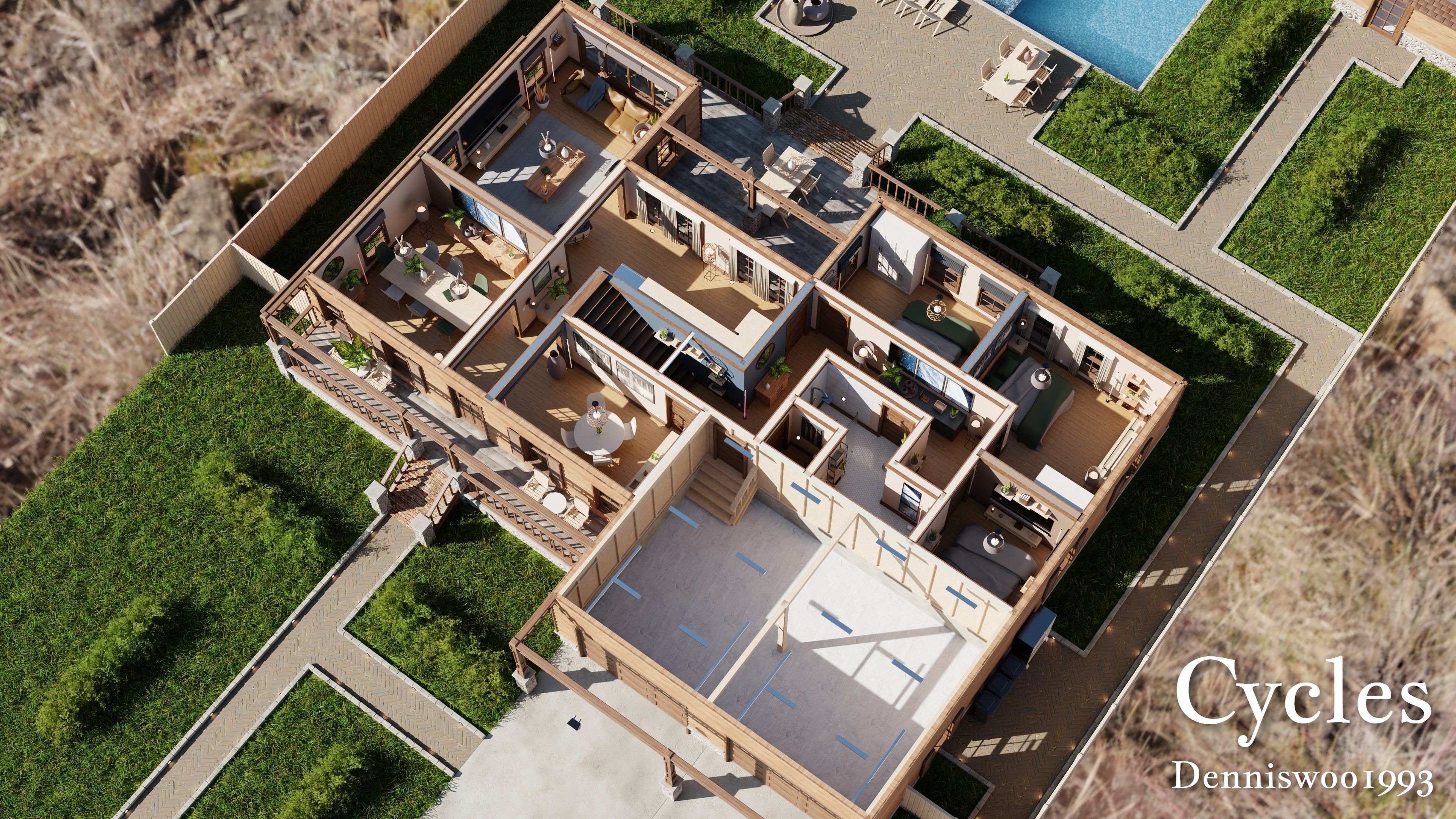 Modular Classic Style American House 17 Low-poly 3D model_6