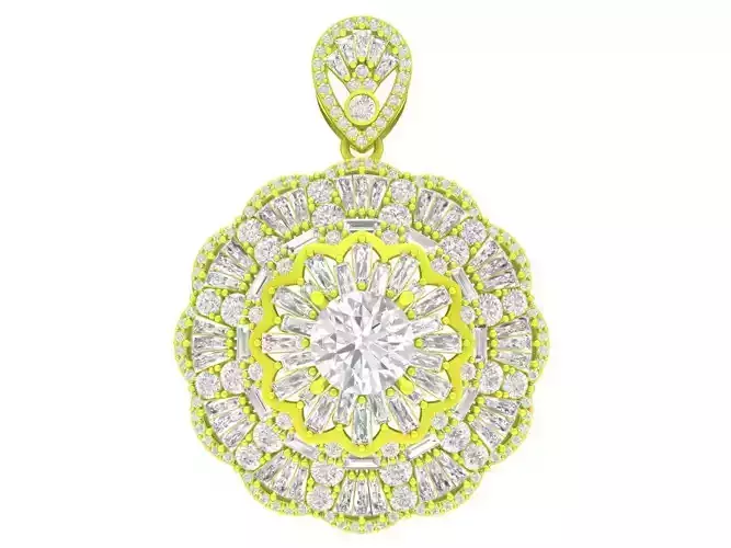 6967 Luxury Flower Baguette Diamond Women Pendant