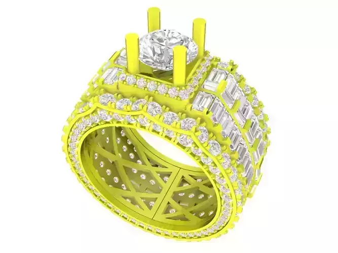 6968 baguette diamond men ring  3D print model