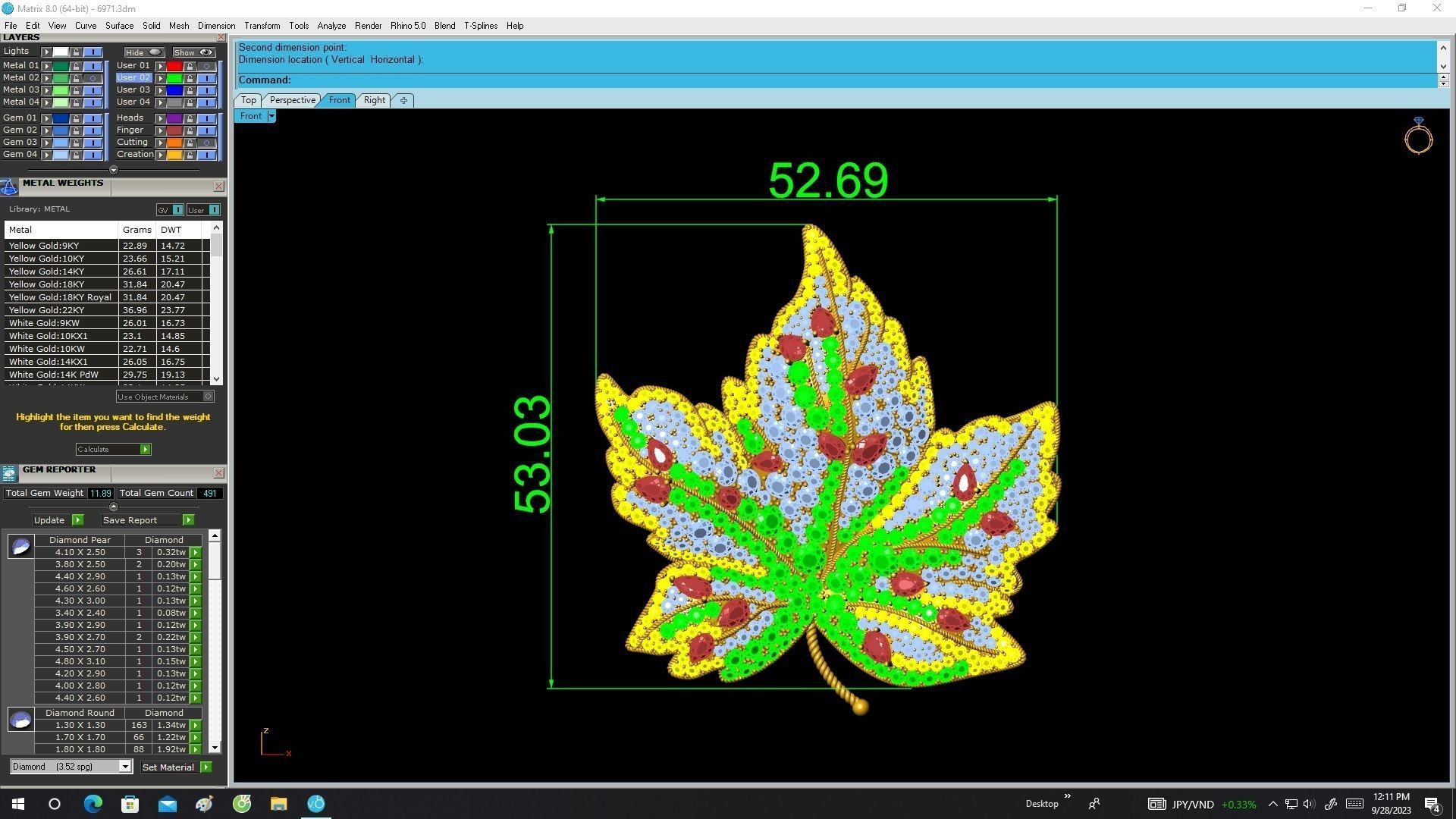 6971 Art Diamond Leaf Pendant 3D print model_6