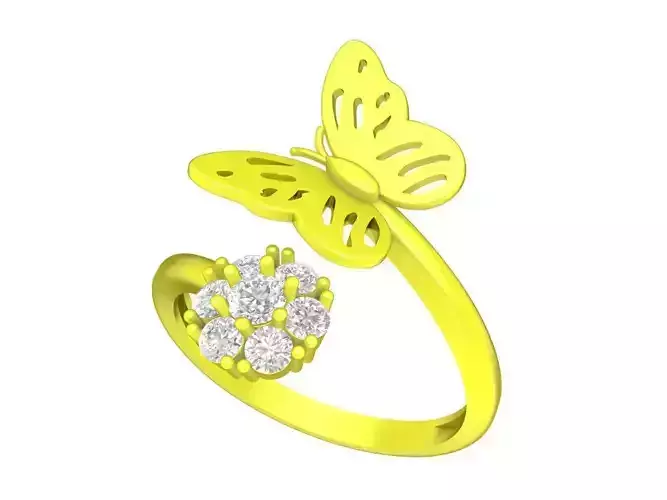 6974 Flower Butterfly Diamond Women Ring 