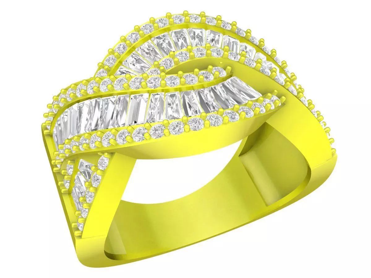 Luxury Baguette and Pave Diamond Ring for Women 6980 3D print model
