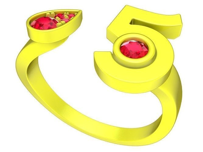 6984 Diamond 5 Number Women Ring 3D print model