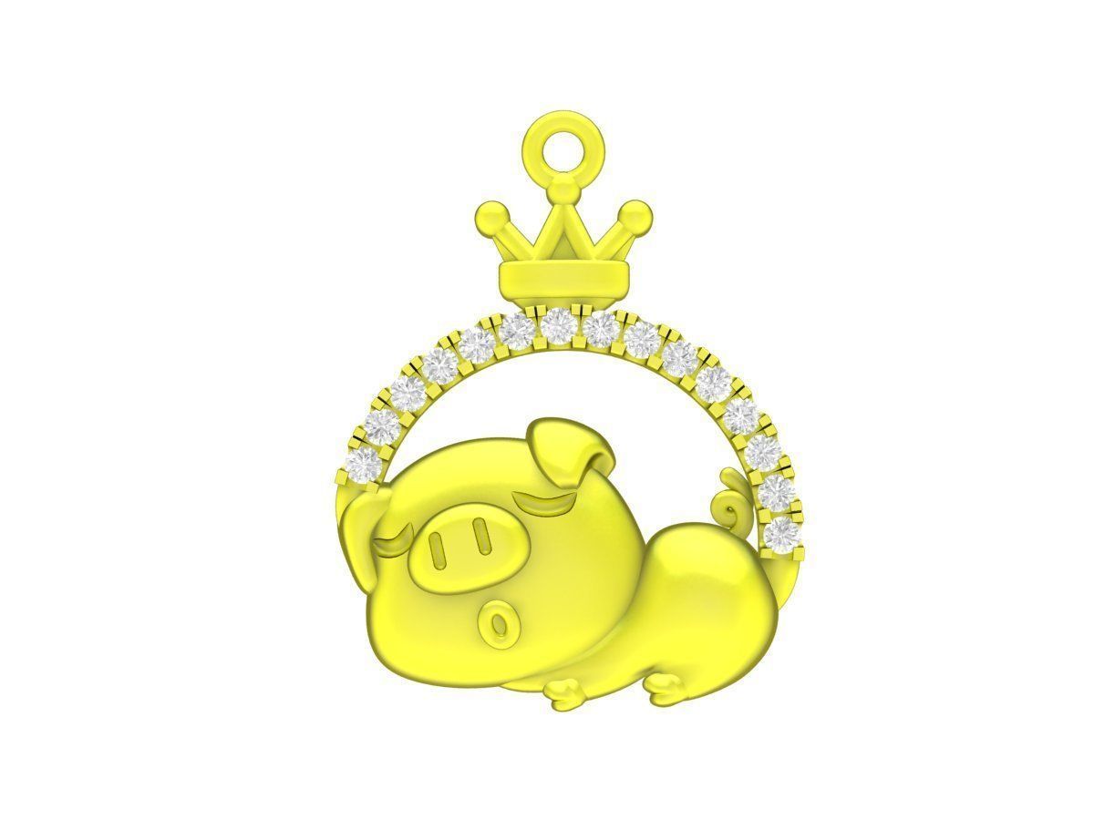 6996 Diamond Kute Pig Sleeping Pendant 3D print model_2