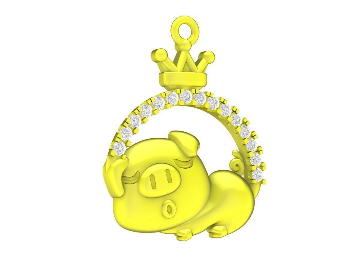 6996 Diamond Kute Pig Sleeping Pendant 3D print model_4