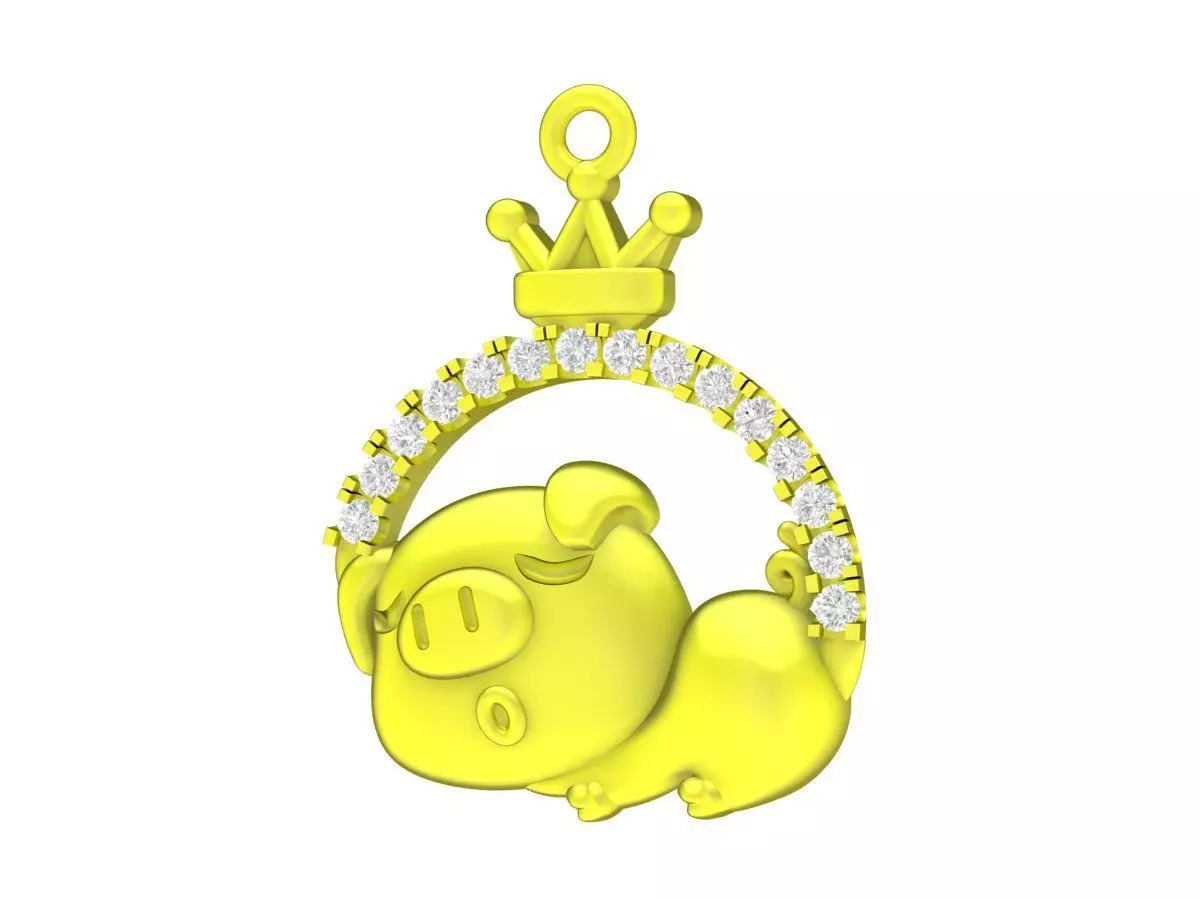 6996 Diamond Kute Pig Sleeping Pendant 3D print model_0