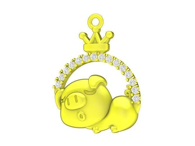 6996 Diamond Kute Pig Sleeping Pendant 3D print model