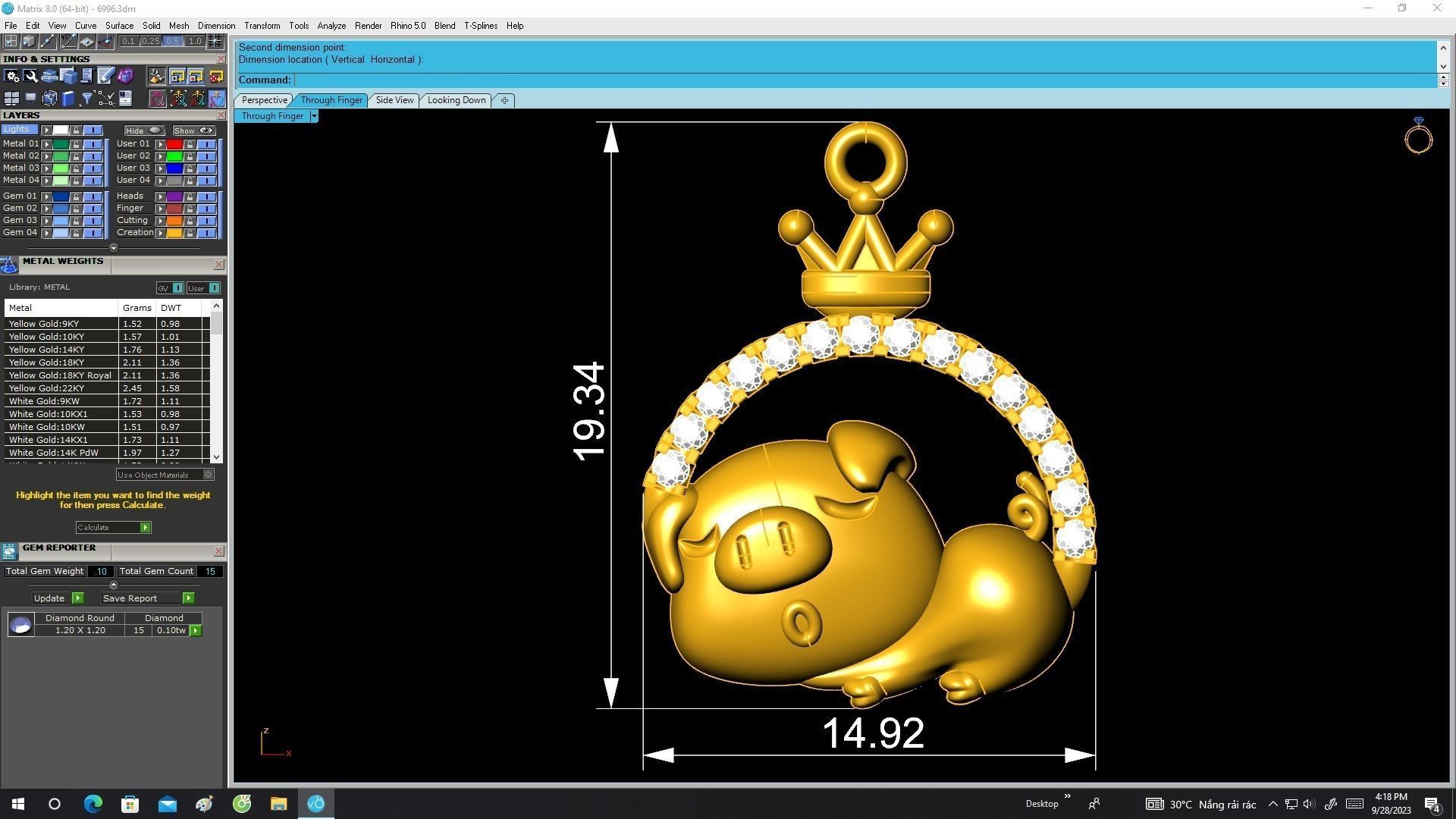 6996 Diamond Kute Pig Sleeping Pendant 3D print model_7