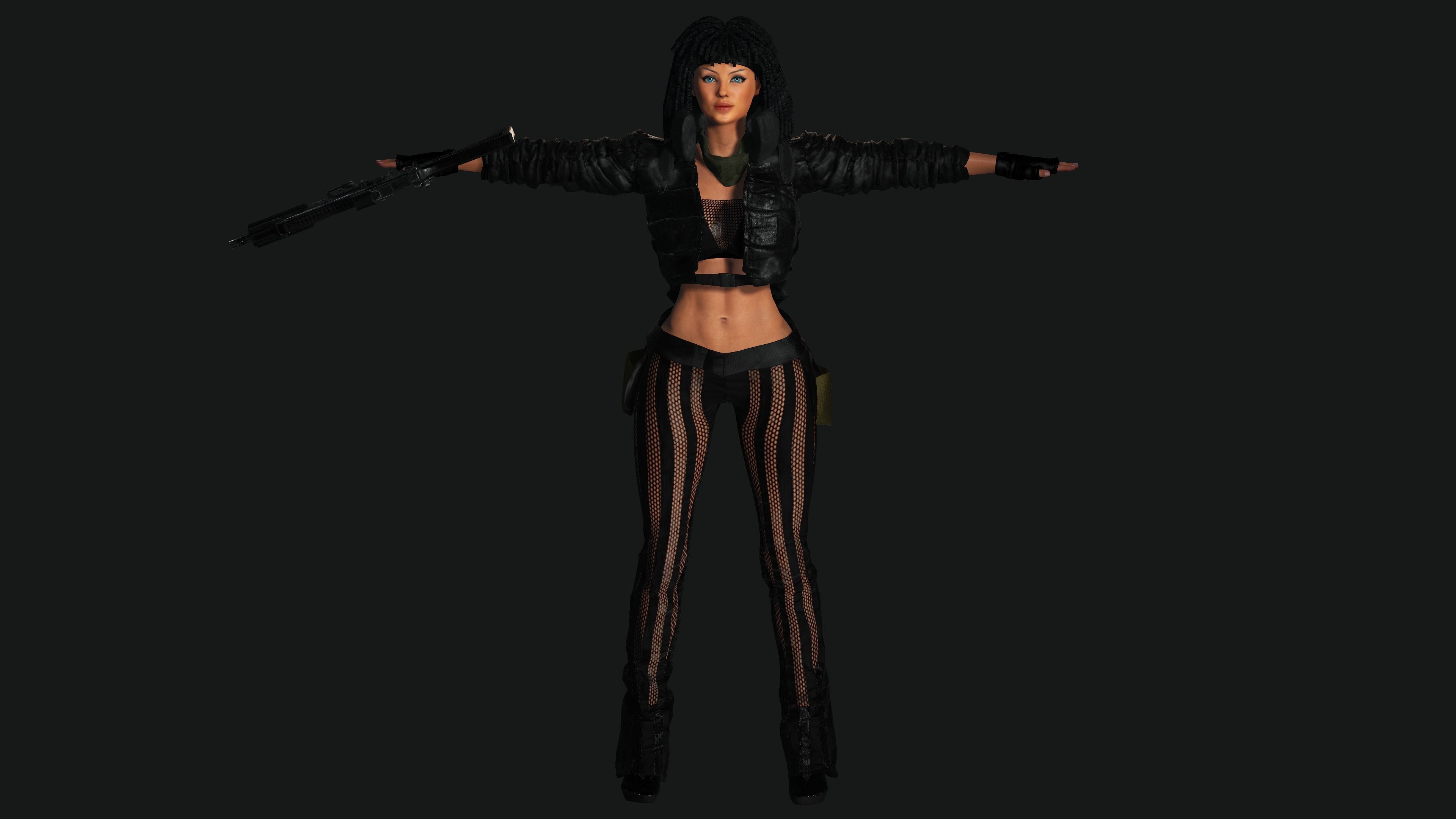 AAA 3D MODEL REALISTIC CHARACTER-FEMALE GUN SHOOTER STREET STYLE Low-poly 3D model_16