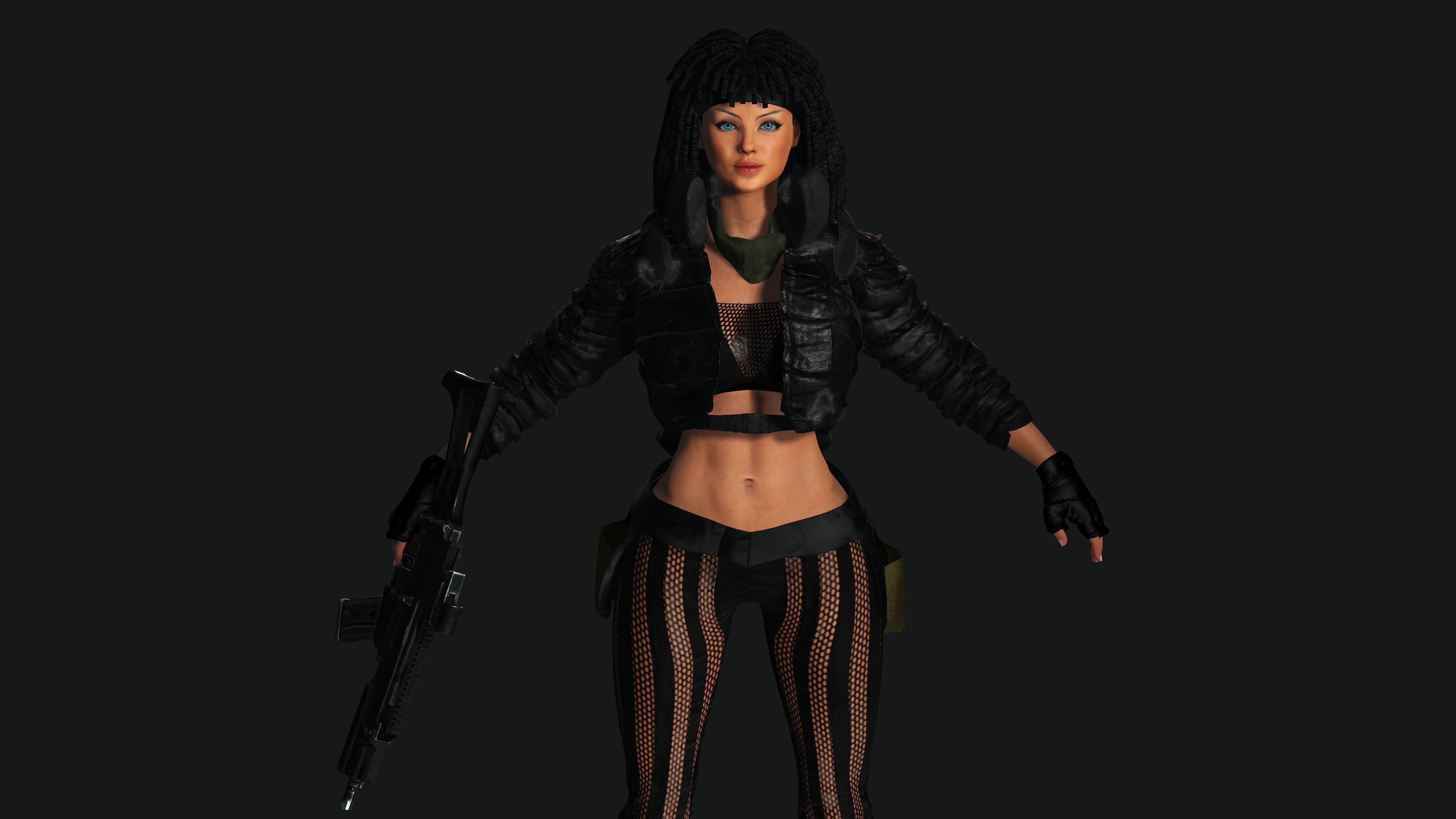 AAA 3D MODEL REALISTIC CHARACTER-FEMALE GUN SHOOTER STREET STYLE Low-poly 3D model_12