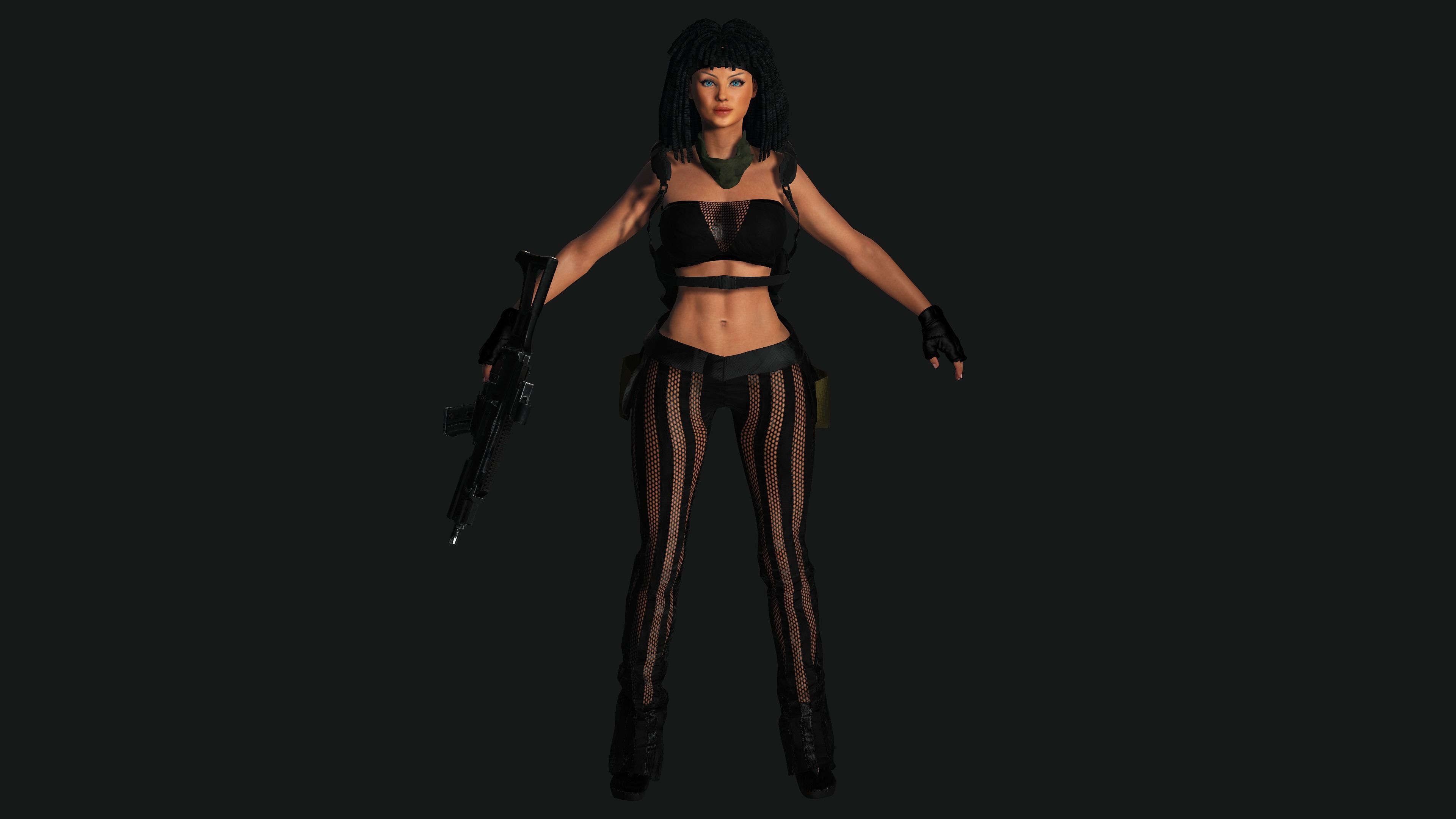 AAA 3D MODEL REALISTIC CHARACTER-FEMALE GUN SHOOTER STREET STYLE Low-poly 3D model_11