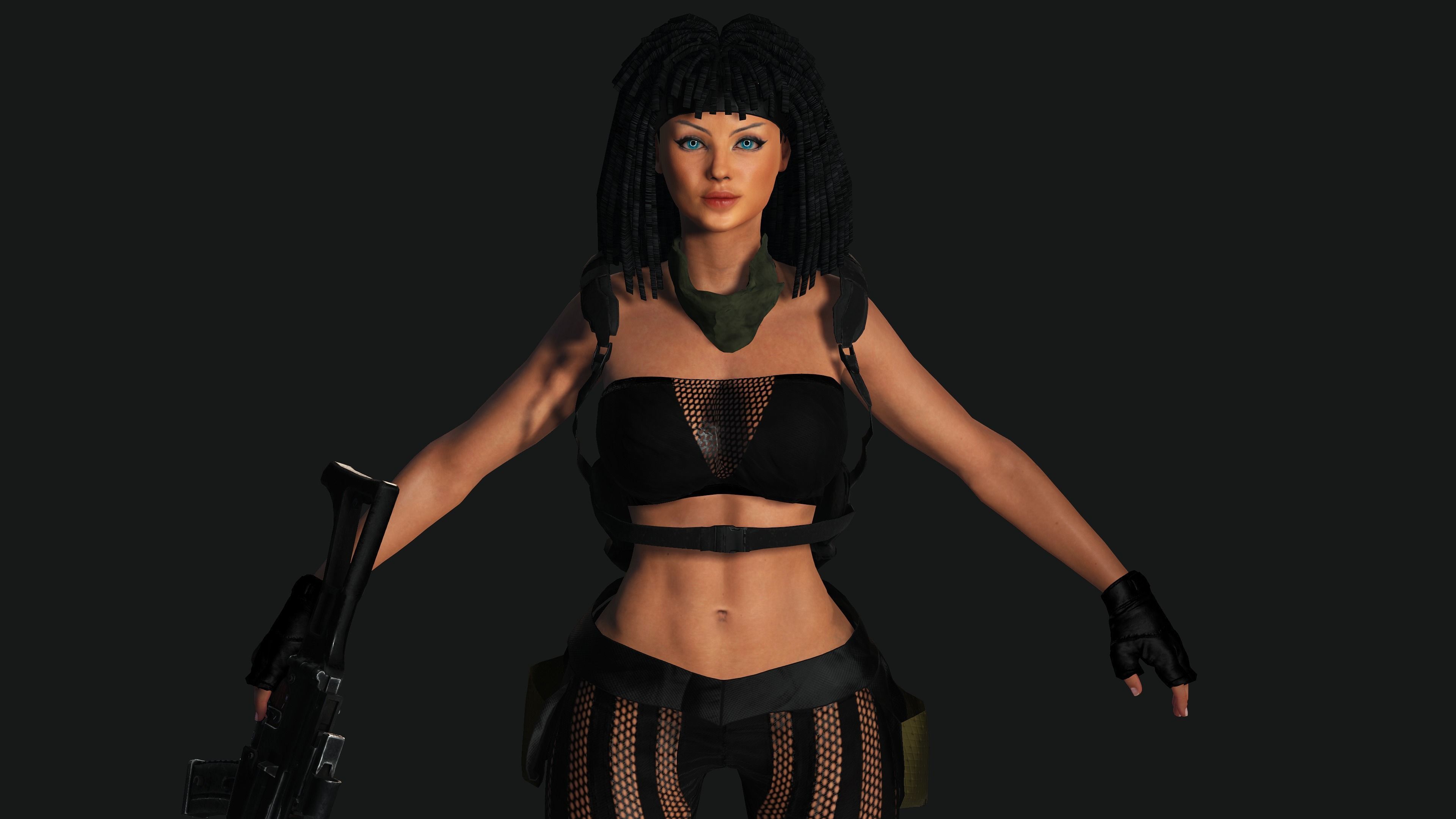 AAA 3D MODEL REALISTIC CHARACTER-FEMALE GUN SHOOTER STREET STYLE Low-poly 3D model_14