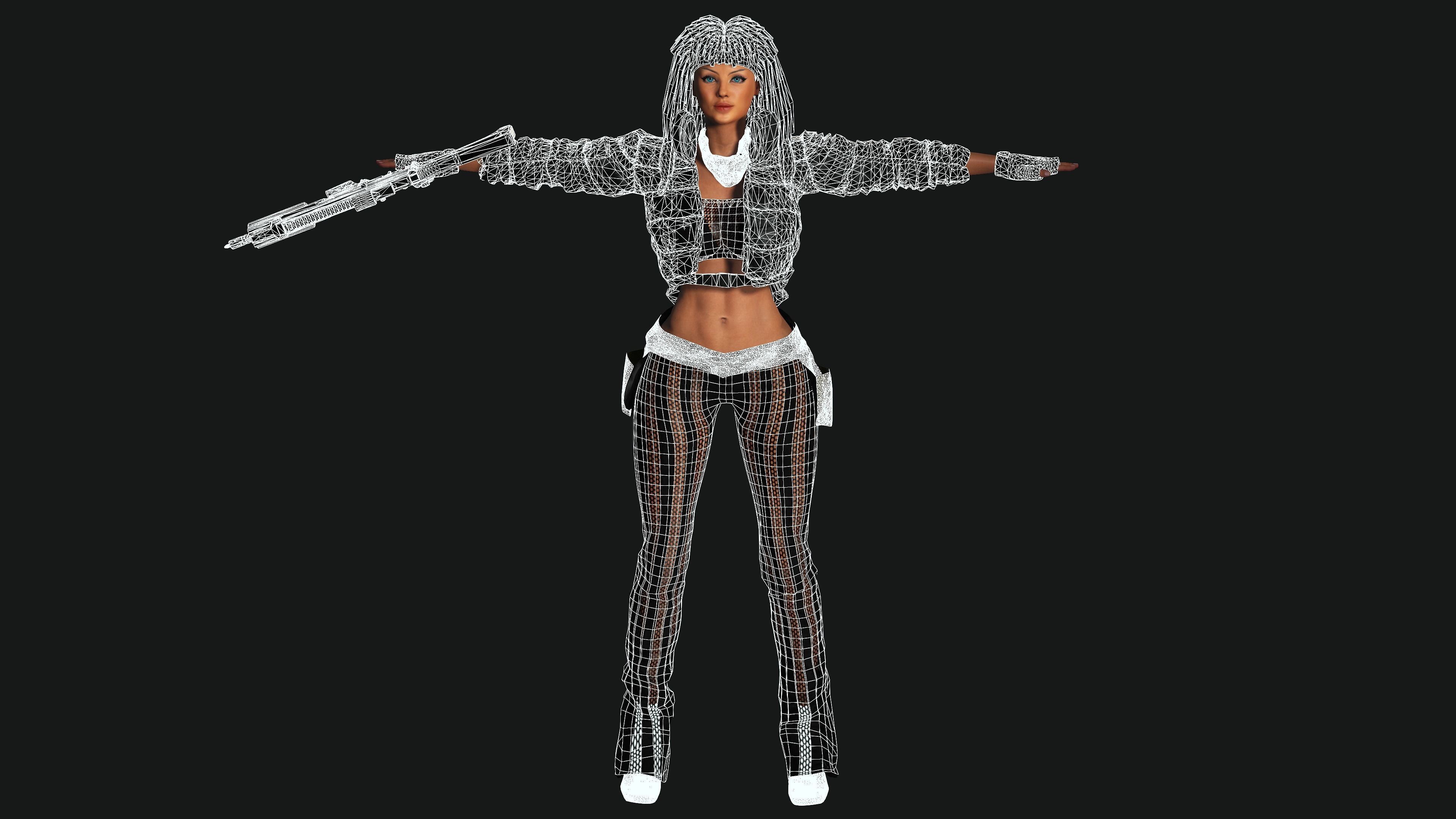 AAA 3D MODEL REALISTIC CHARACTER-FEMALE GUN SHOOTER STREET STYLE Low-poly 3D model_17