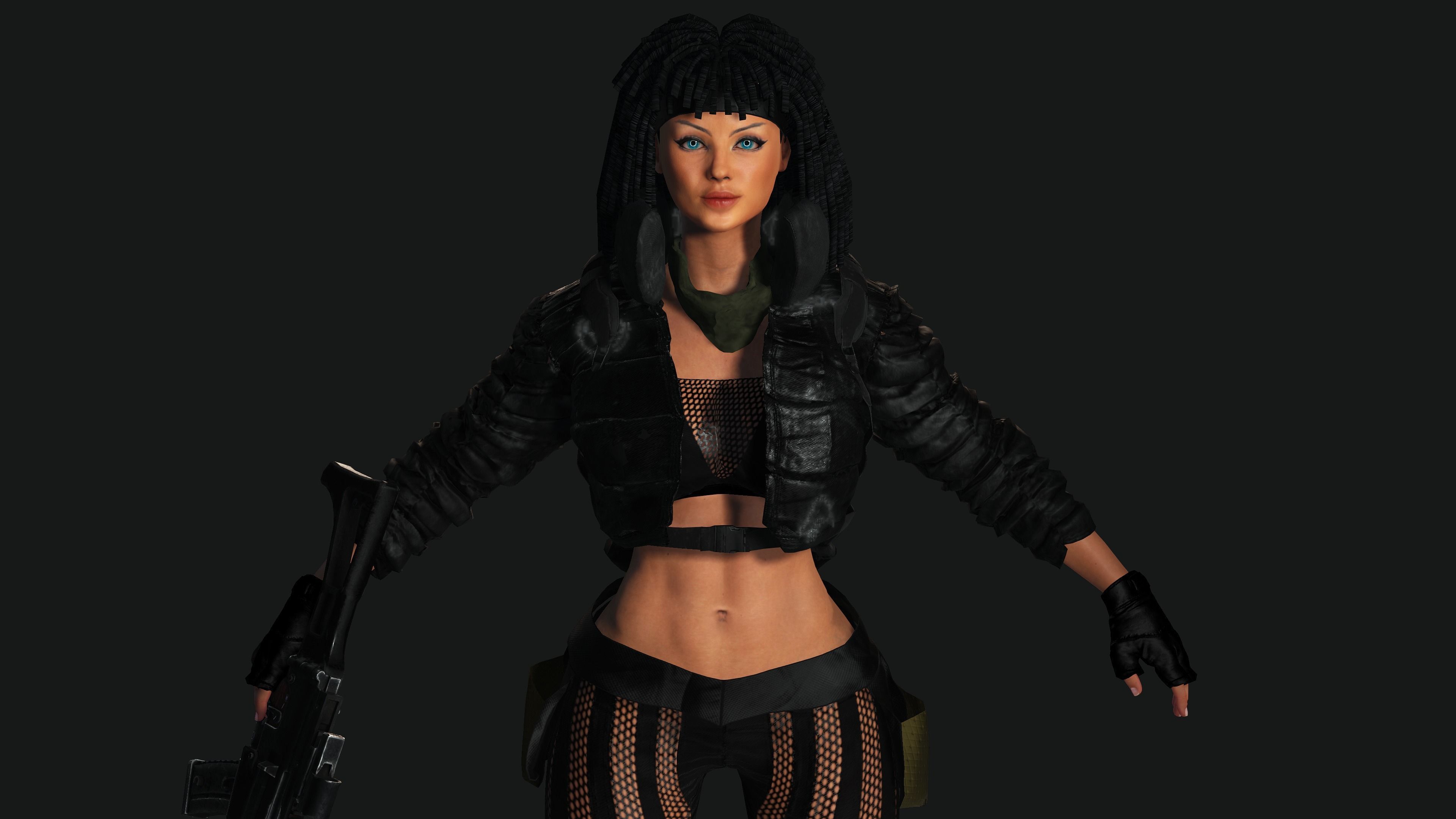 AAA 3D MODEL REALISTIC CHARACTER-FEMALE GUN SHOOTER STREET STYLE Low-poly 3D model_13