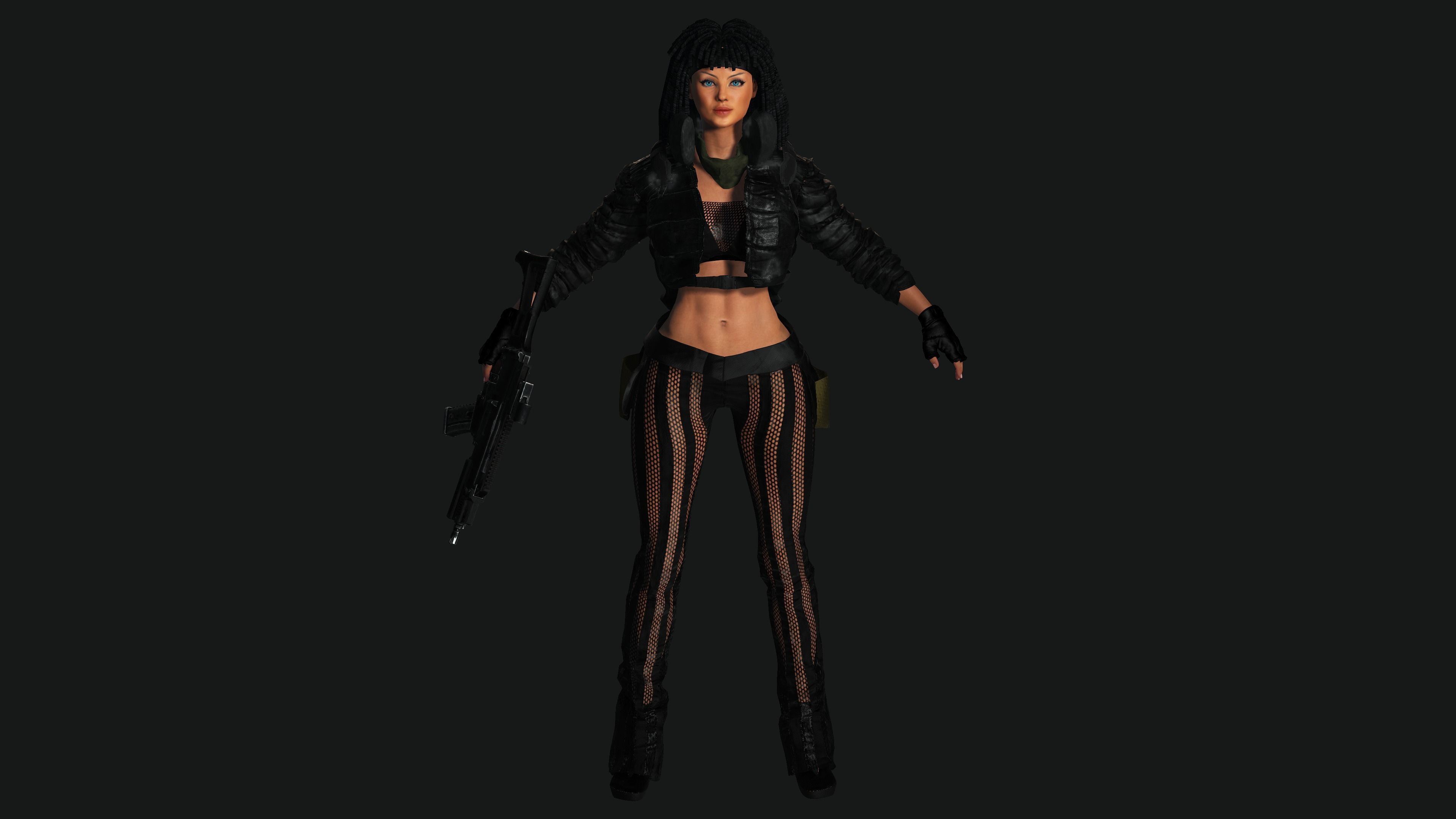 AAA 3D MODEL REALISTIC CHARACTER-FEMALE GUN SHOOTER STREET STYLE Low-poly 3D model_10