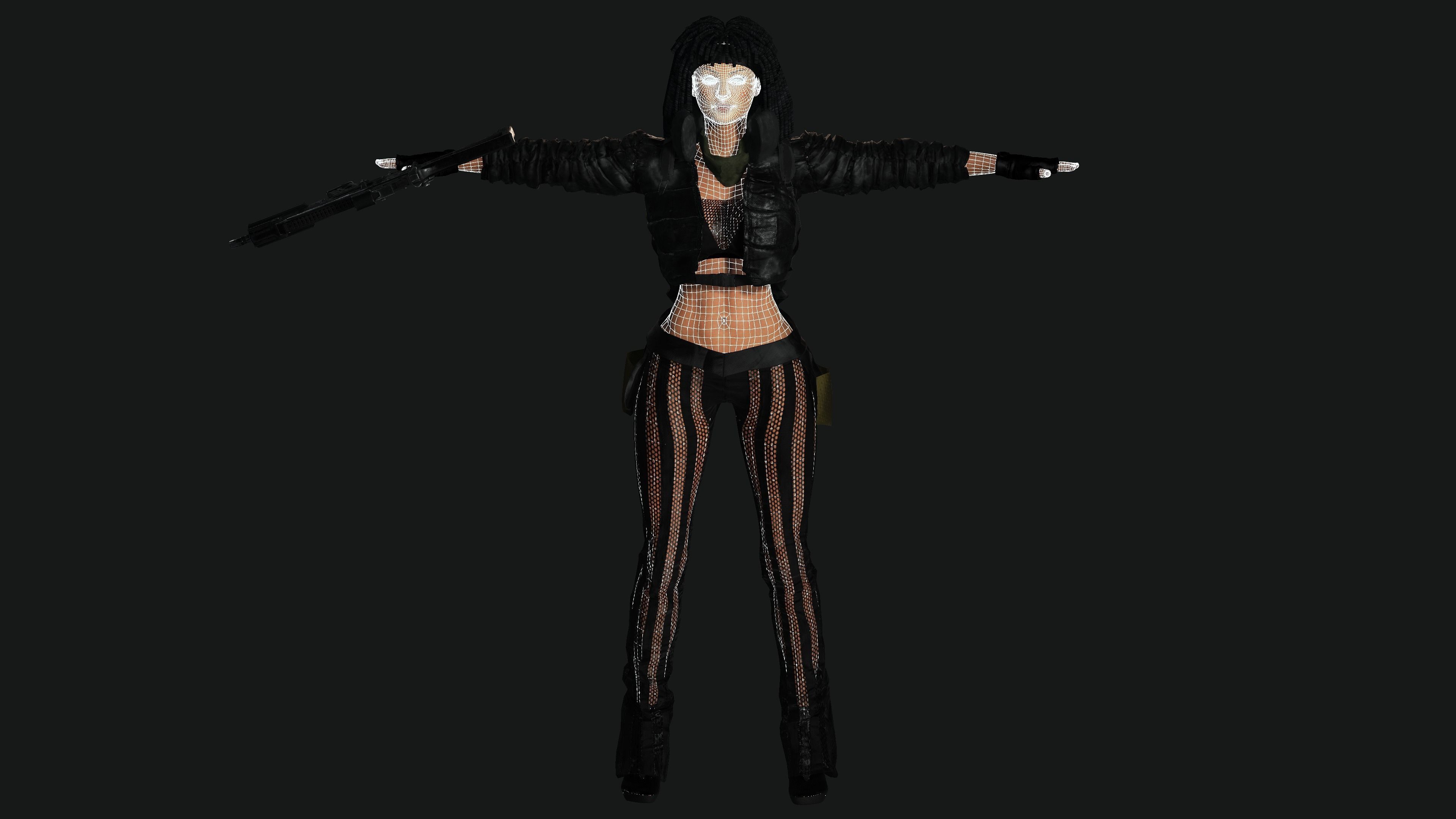 AAA 3D MODEL REALISTIC CHARACTER-FEMALE GUN SHOOTER STREET STYLE Low-poly 3D model_18