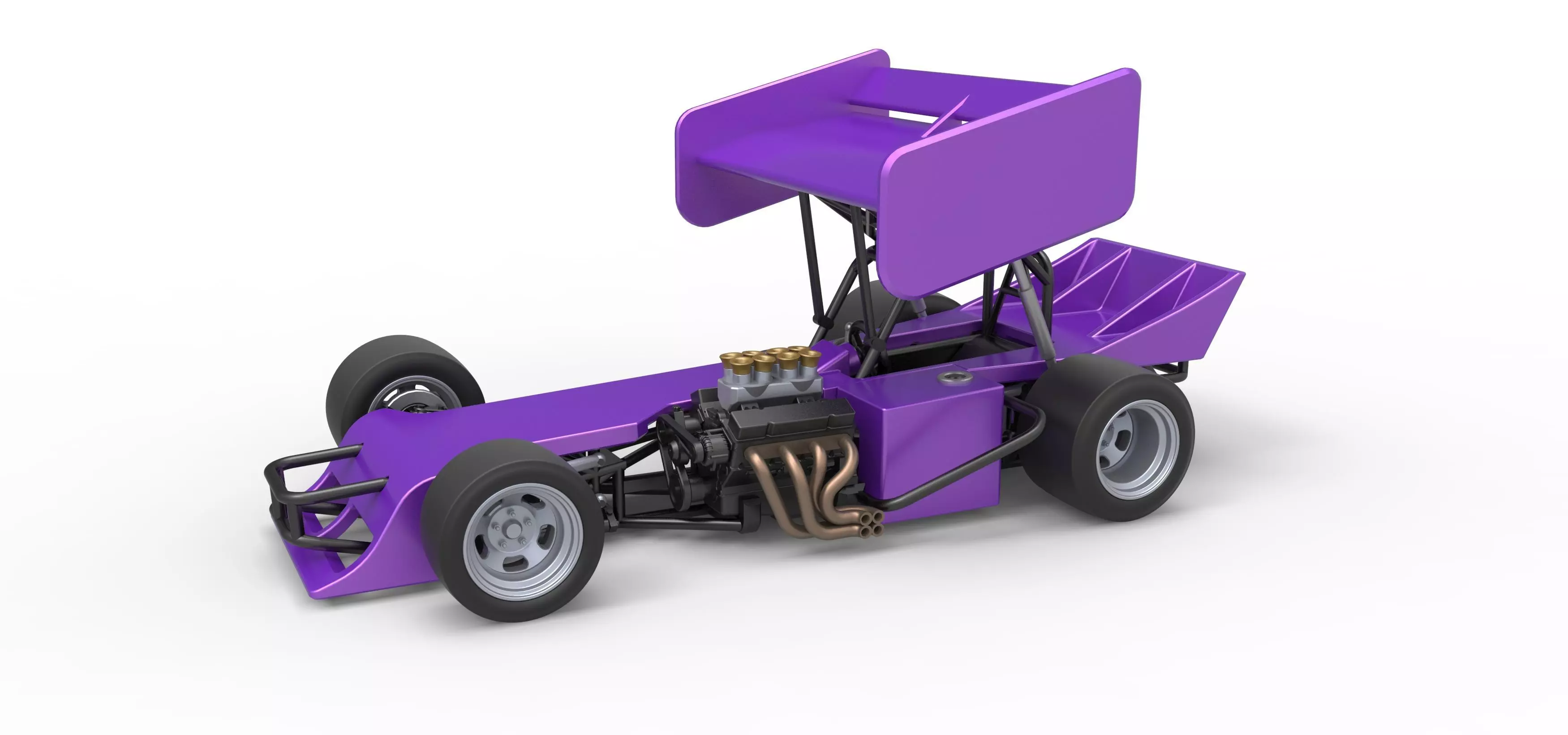 Supermodified front engine Winged race car Scale 1 to 25 3D print model_0