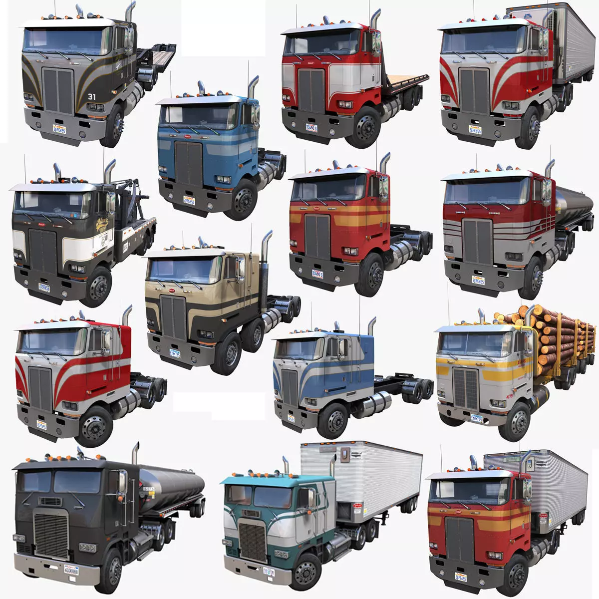 Cabover trucks 3D Model Pack