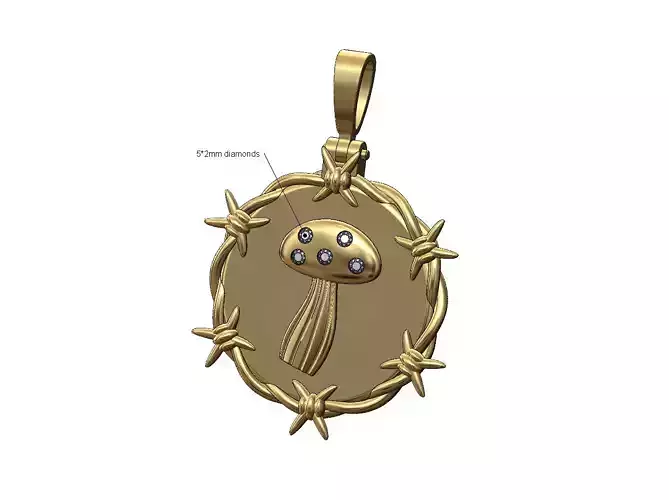 Diamond mushroom barbwire thornes pendant with bail 3D print model
