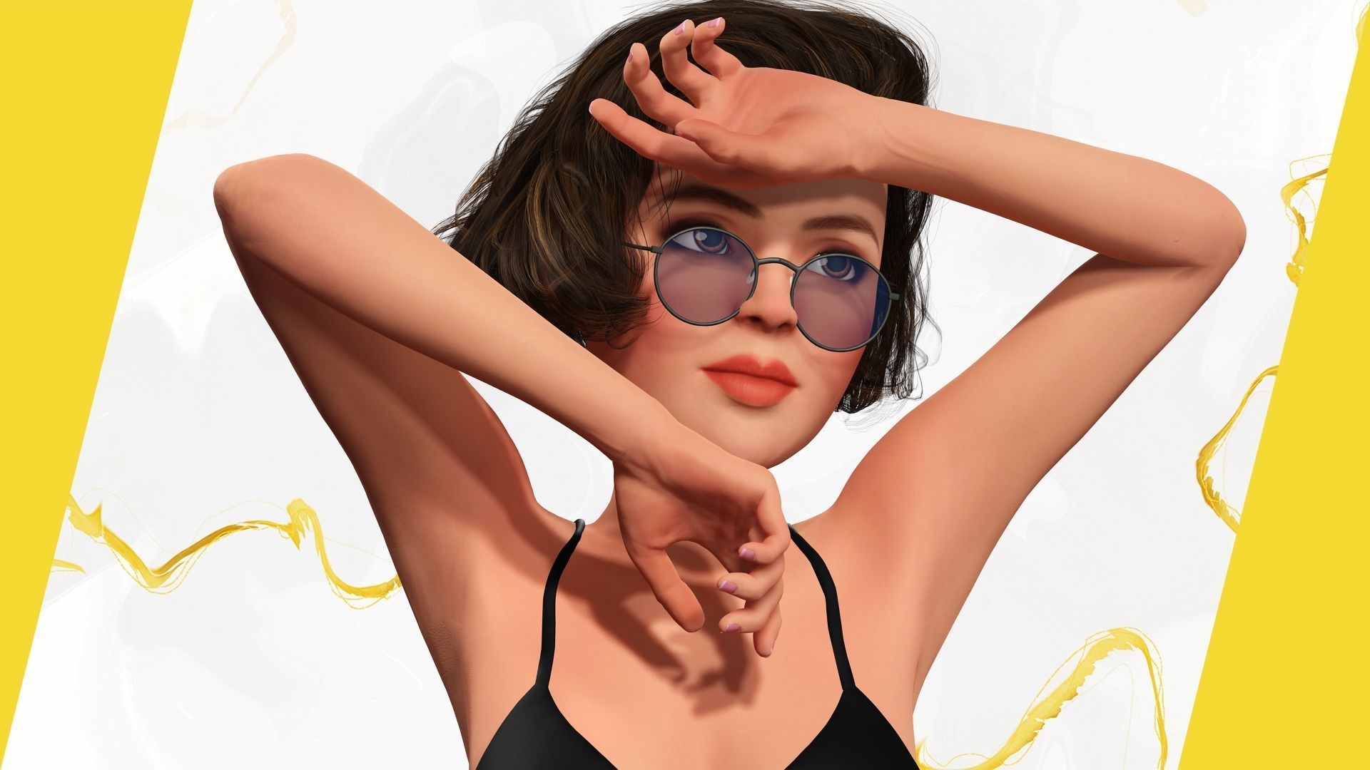 Stylized Cartoon Woman Toon girl Low-poly 3D model_2