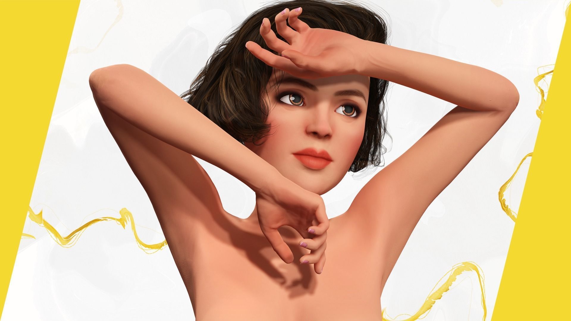 Stylized Cartoon Woman Toon girl Low-poly 3D model_1