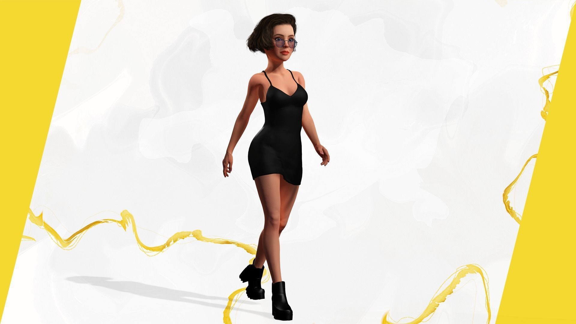 Stylized Cartoon Woman Toon girl Low-poly 3D model_8