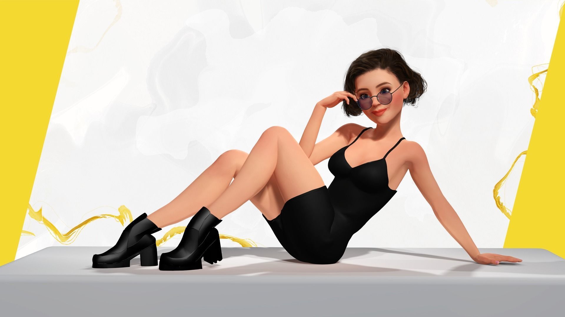 Stylized Cartoon Woman Toon girl Low-poly 3D model_11