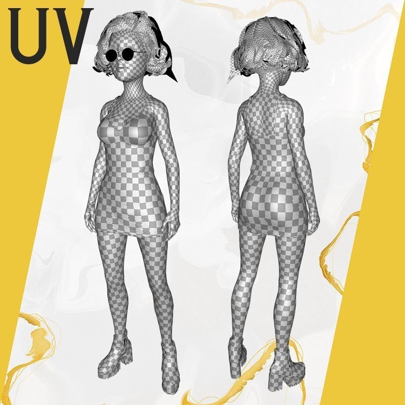 Stylized Cartoon Woman Toon girl Low-poly 3D model_32