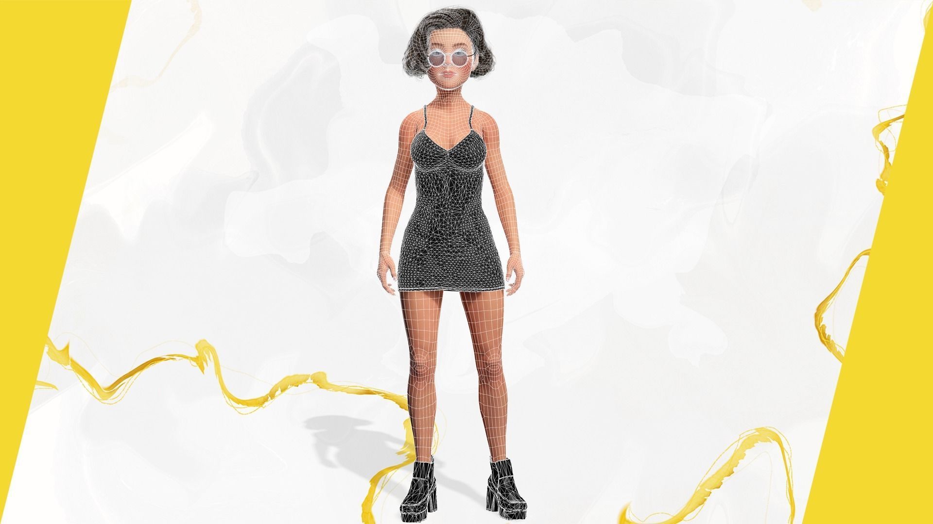 Stylized Cartoon Woman Toon girl Low-poly 3D model_33