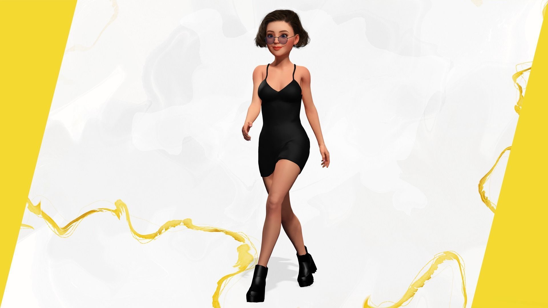 Stylized Cartoon Woman Toon girl Low-poly 3D model_6