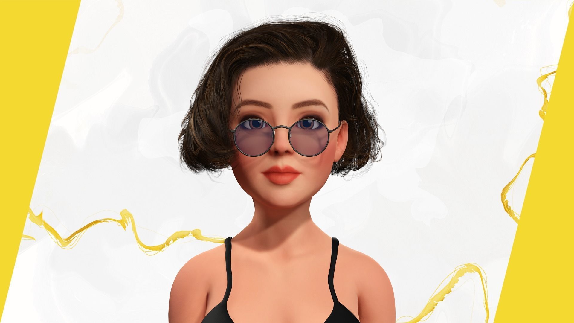 Stylized Cartoon Woman Toon girl Low-poly 3D model_5