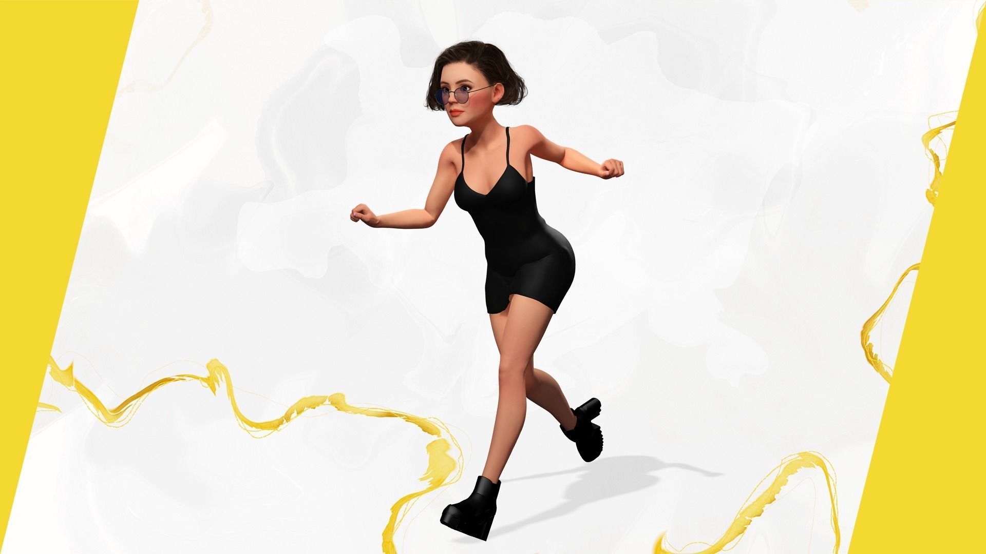 Stylized Cartoon Woman Toon girl Low-poly 3D model_9