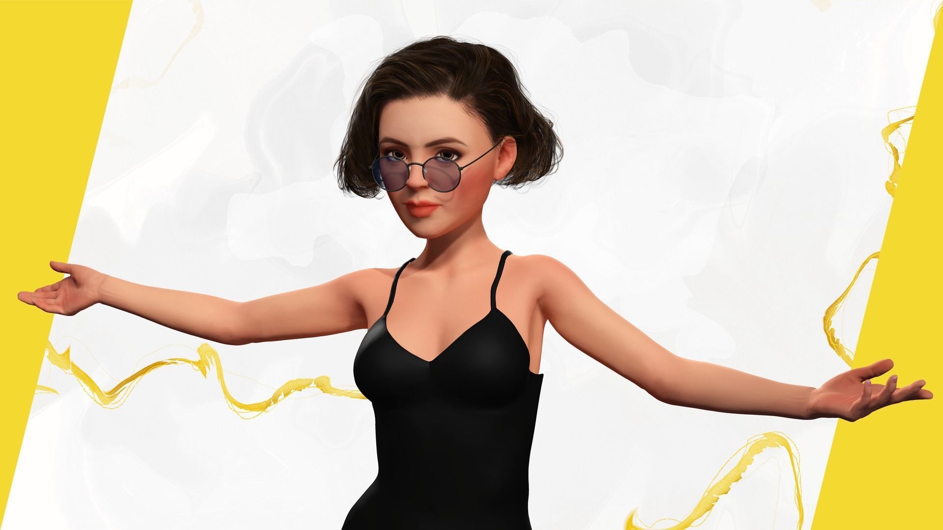 Stylized Cartoon Woman Toon girl Low-poly 3D model_4