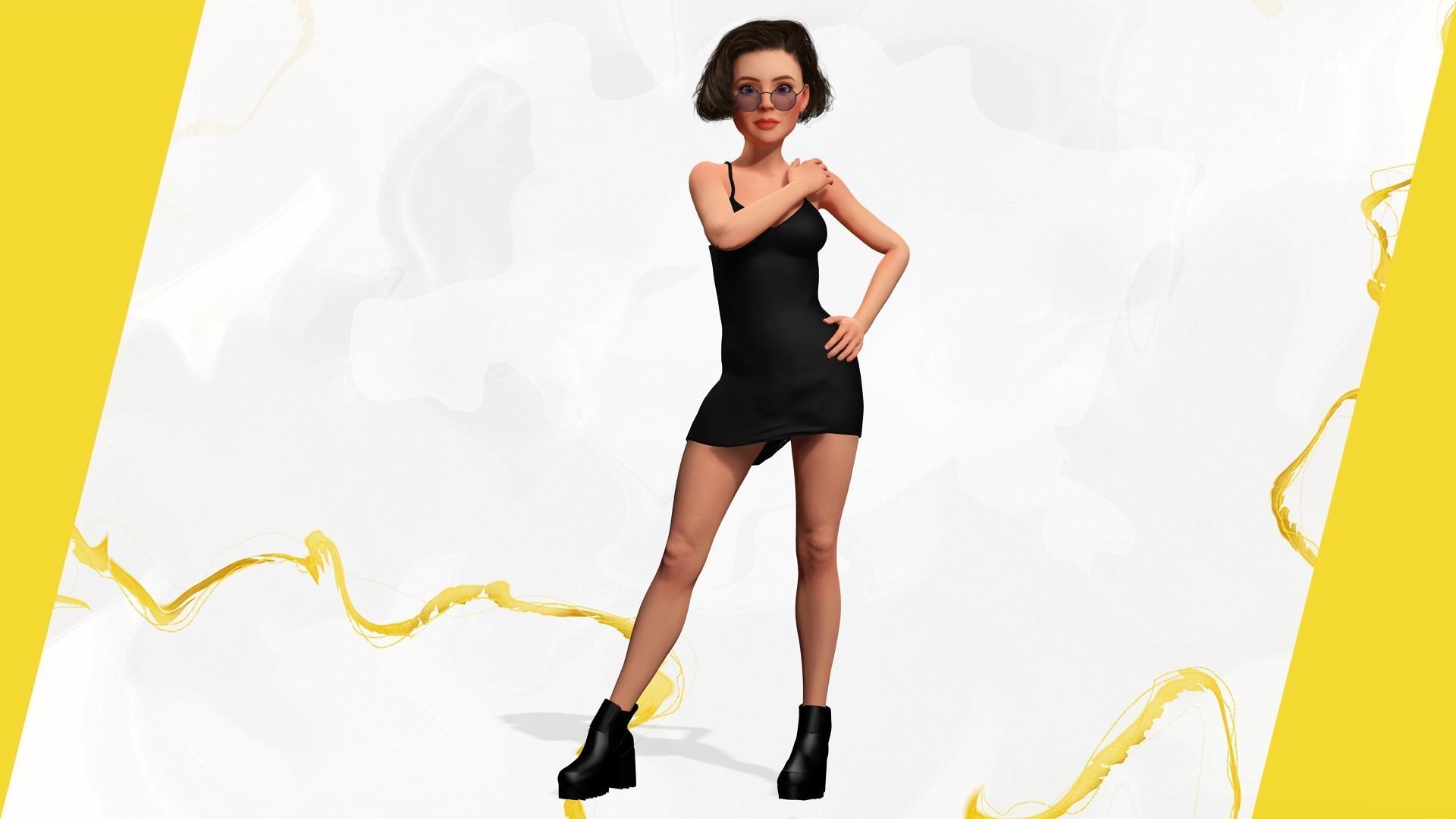 Stylized Cartoon Woman Toon girl Low-poly 3D model_13