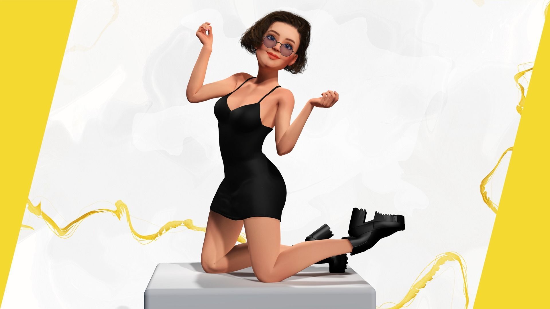 Stylized Cartoon Woman Toon girl Low-poly 3D model_7