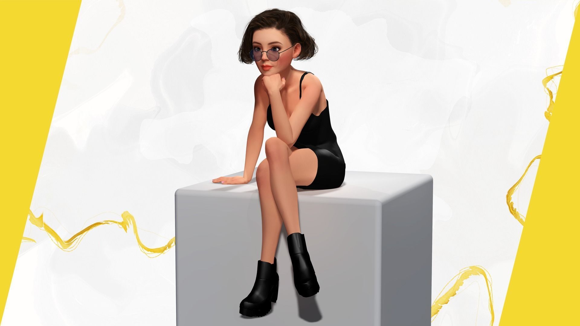 Stylized Cartoon Woman Toon girl Low-poly 3D model_12
