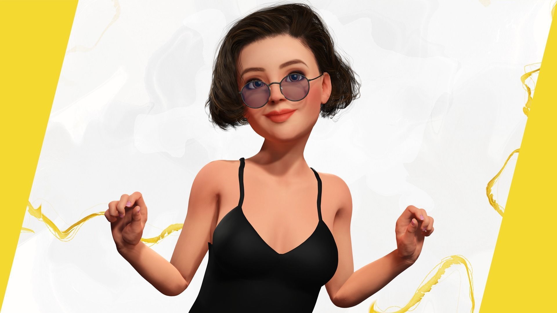 Stylized Cartoon Woman Toon girl Low-poly 3D model_10